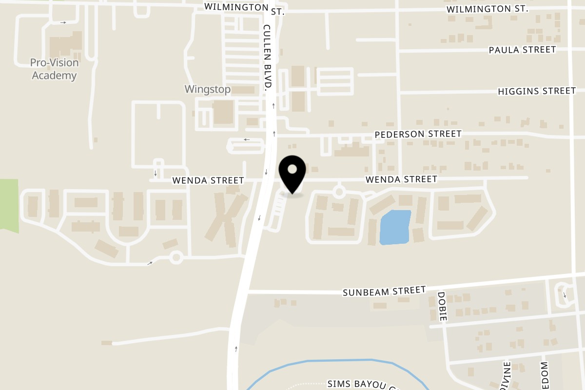Map showing the location of Whales Fish & Chicken Cullen on 9607 Cullen Blvd suit C in Houston